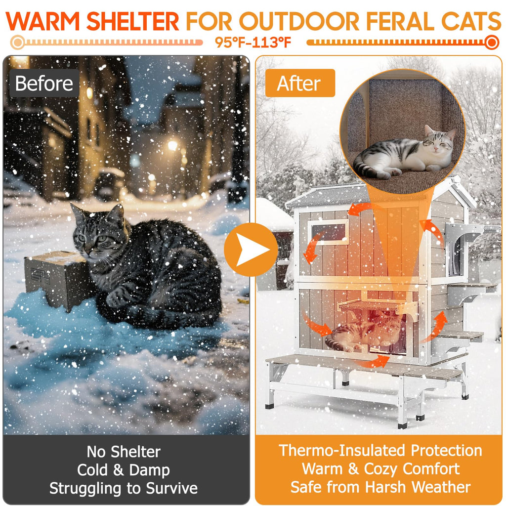 Insulated Outdoor Multi-Level Cat House J95214
