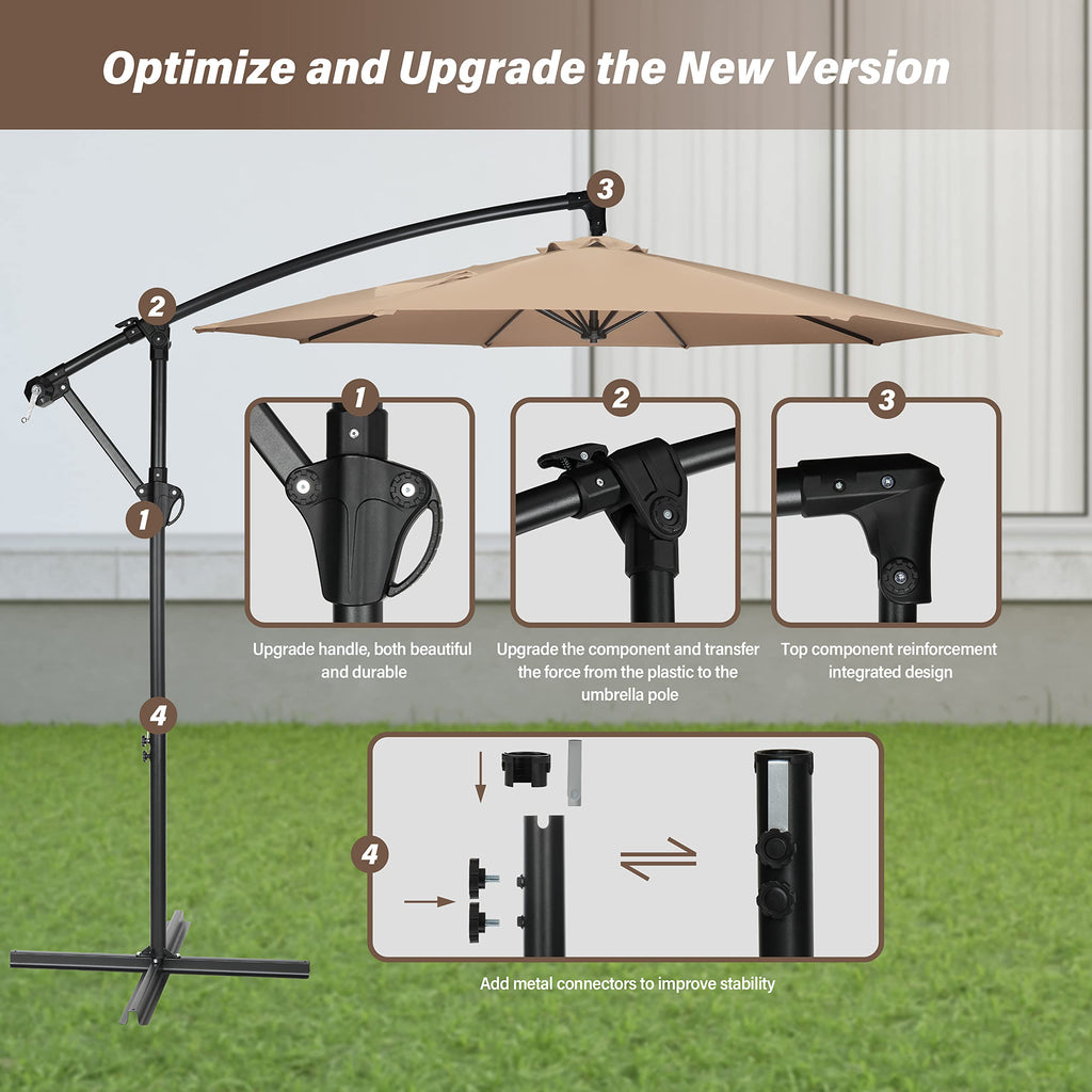 9.8ft Blue Offset Cantilever Patio Umbrella with Crank & Cross Base O702595