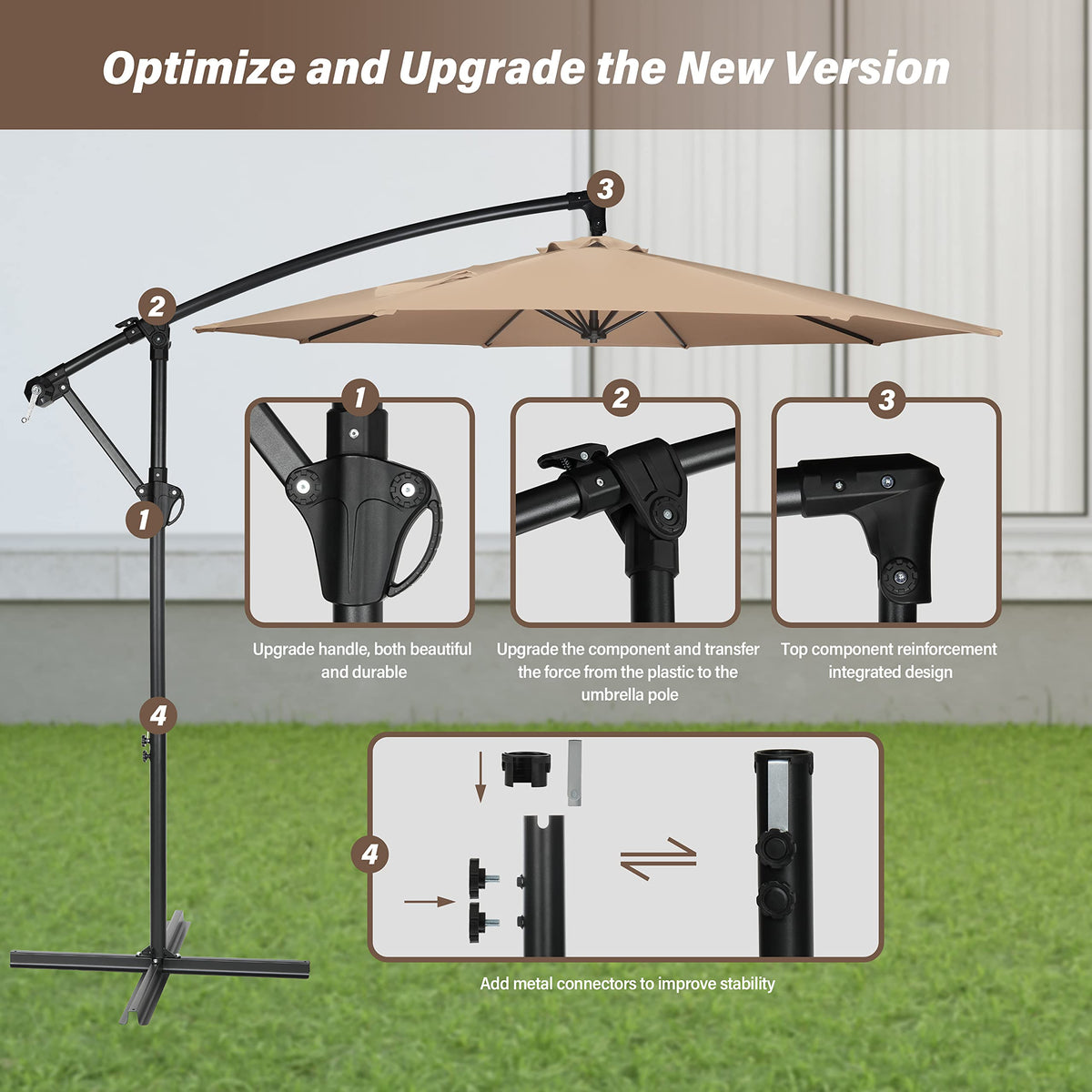 9.8ft Blue Offset Cantilever Patio Umbrella with Crank & Cross Base O702595