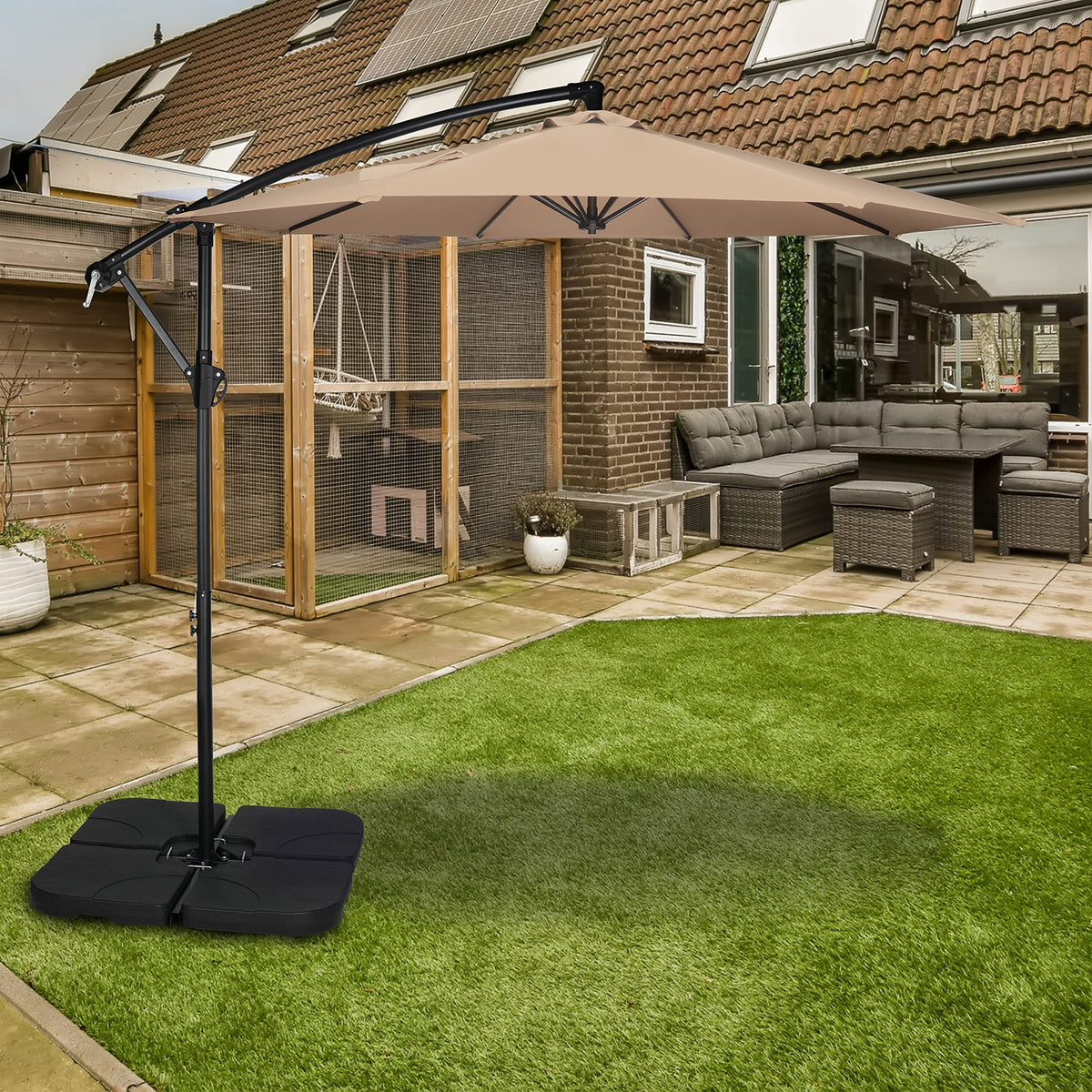 9.8ft Blue Offset Cantilever Patio Umbrella with Crank & Cross Base O702595