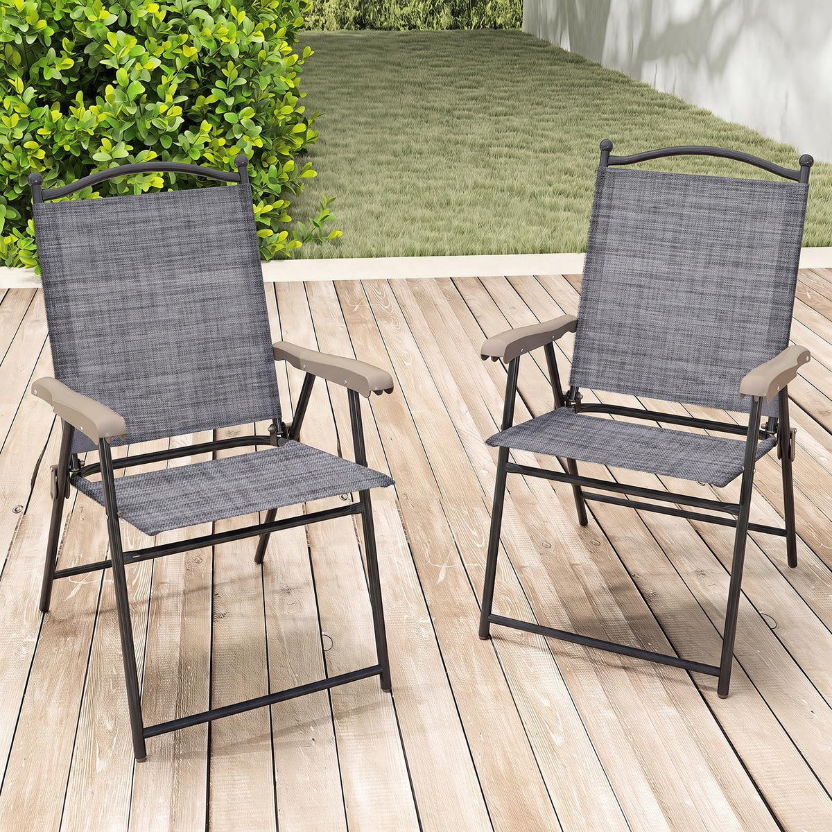 Set of 2 Grey Patio Folding Chairs R3171