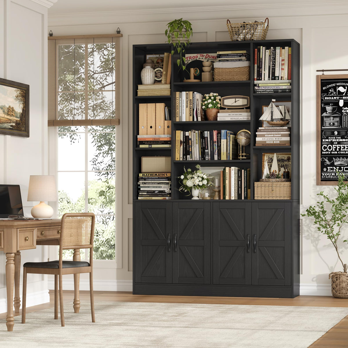 72" Tall Black Bookshelf with Storage K31290
