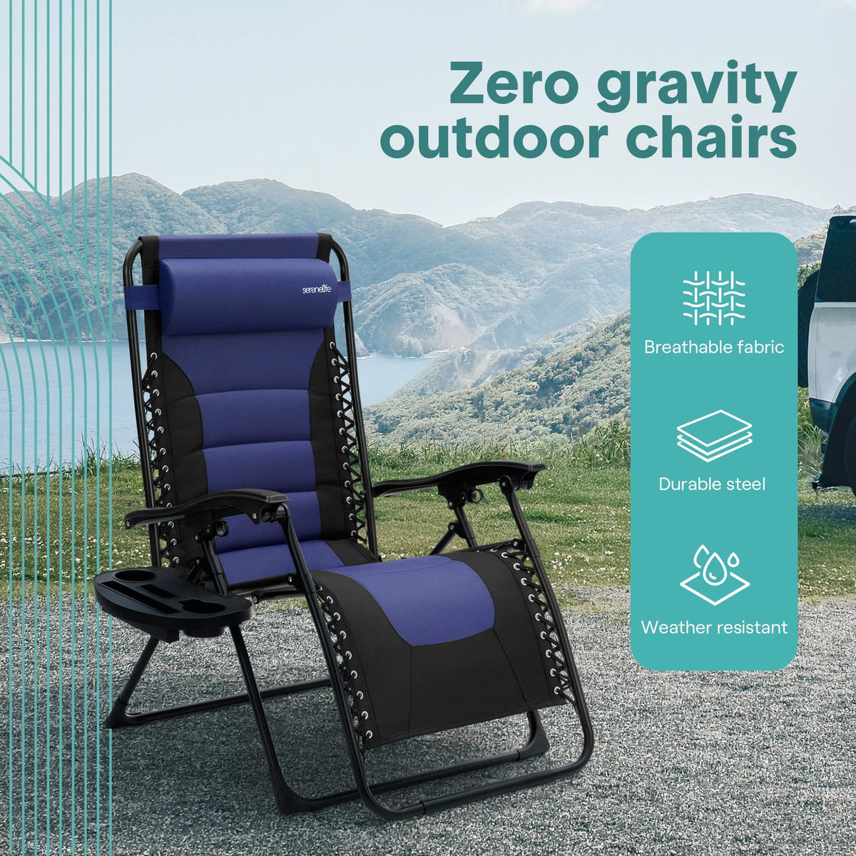 Foldable Adjustable Zero Gravity Lounge Chair with Cup Holder and Side Table J425336