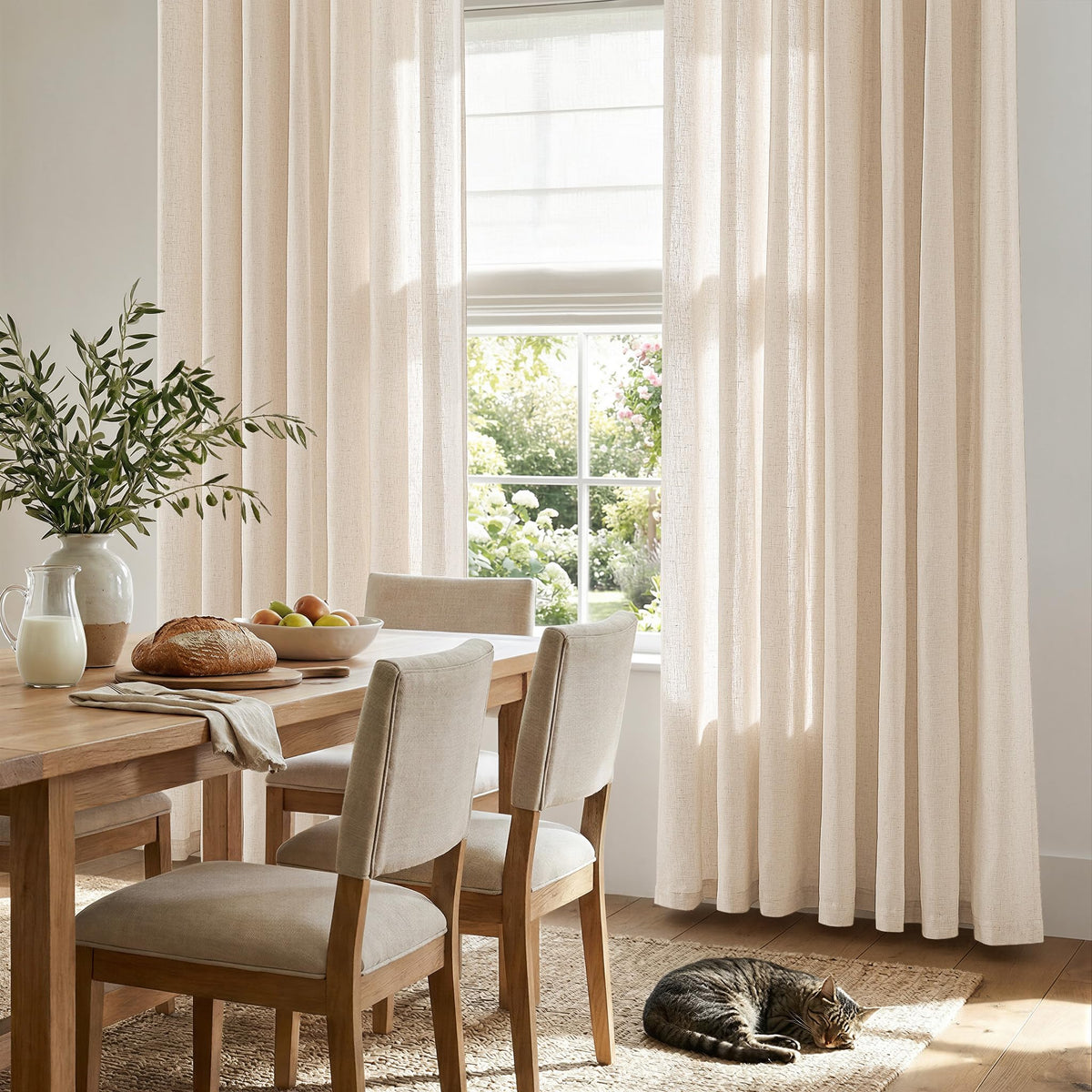 Linen Curtain 84 Inch Light Filtering Grommet 1 Panel Beige X8889