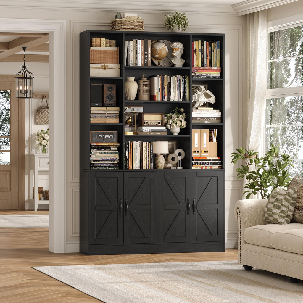 72" Tall Black Bookshelf with Storage K31290