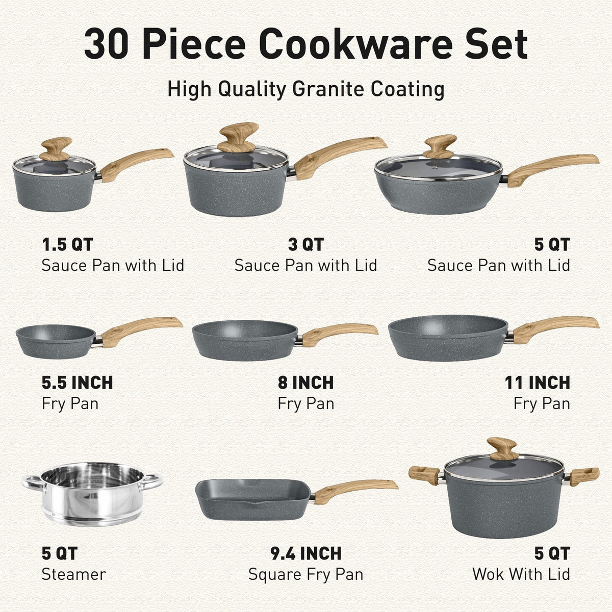 30 Piece Nonstick Cookware Set J420