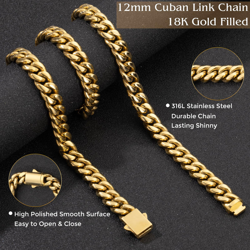 Gold Cuban Link Chain 316L Stainless Steel Necklace 20/22/24 Inches J405