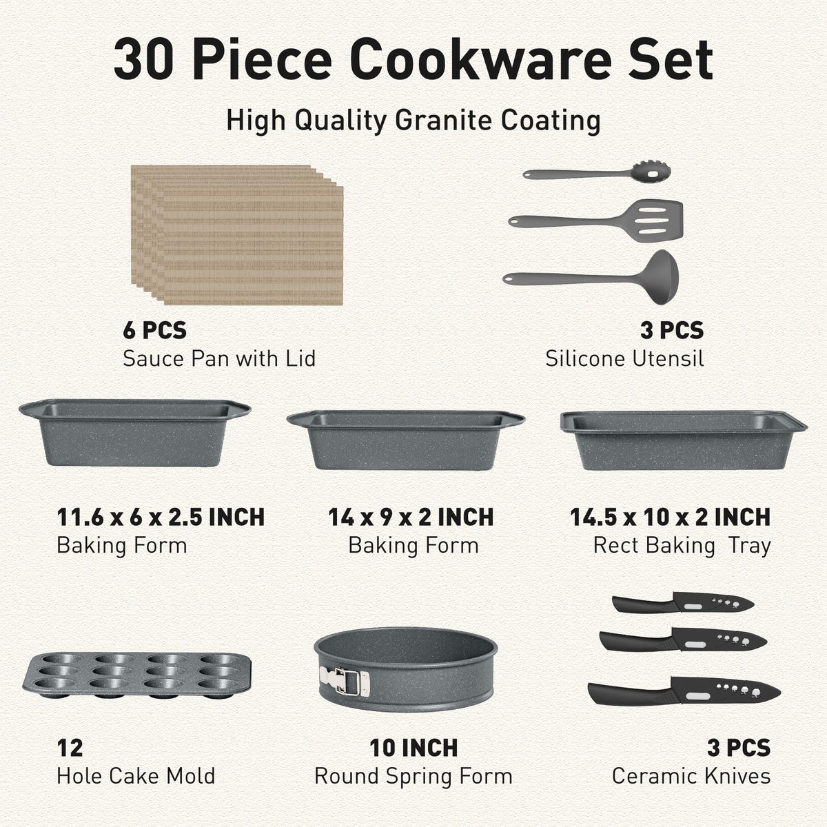30 Piece Nonstick Cookware Set J420