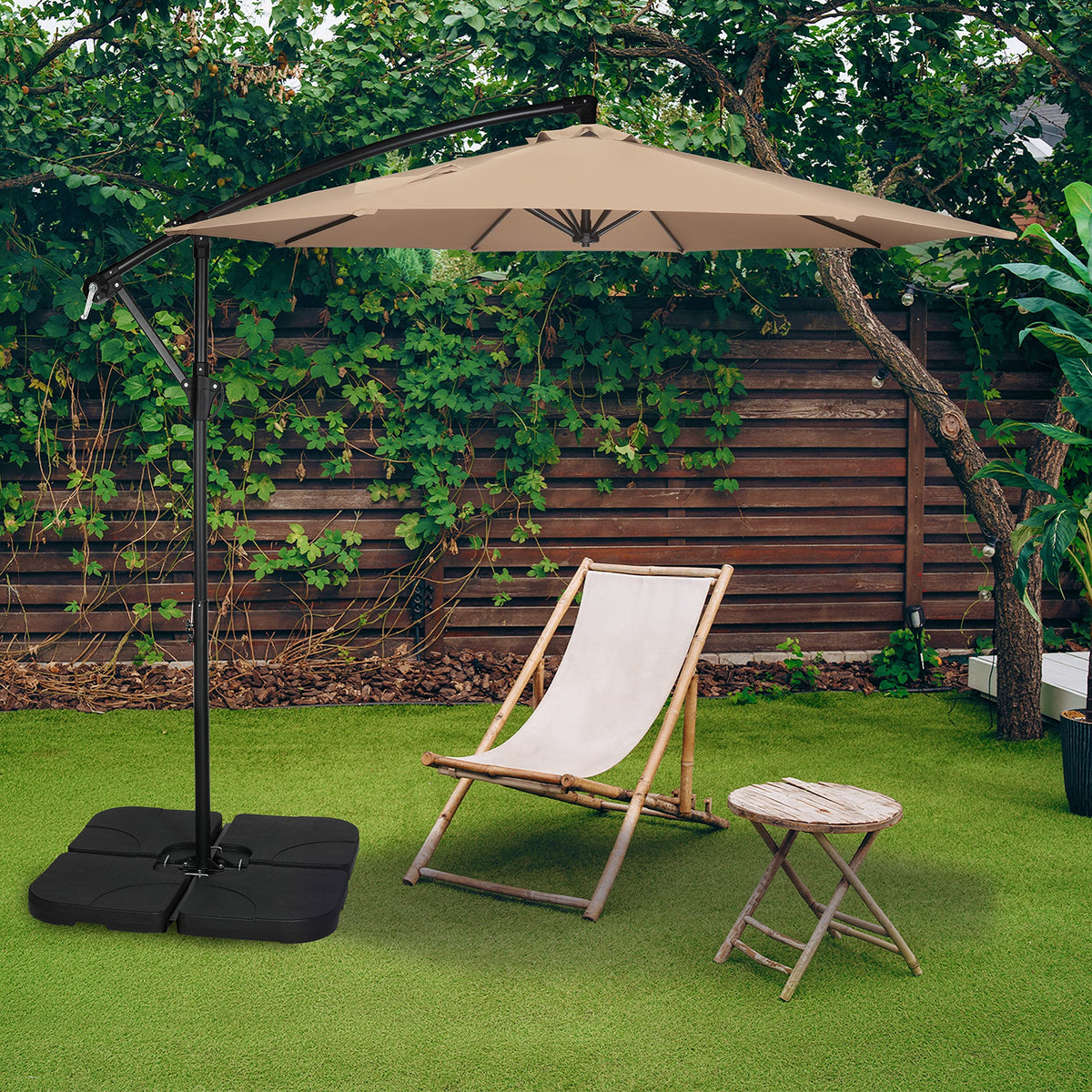9.8ft Blue Offset Cantilever Patio Umbrella with Crank & Cross Base O702595